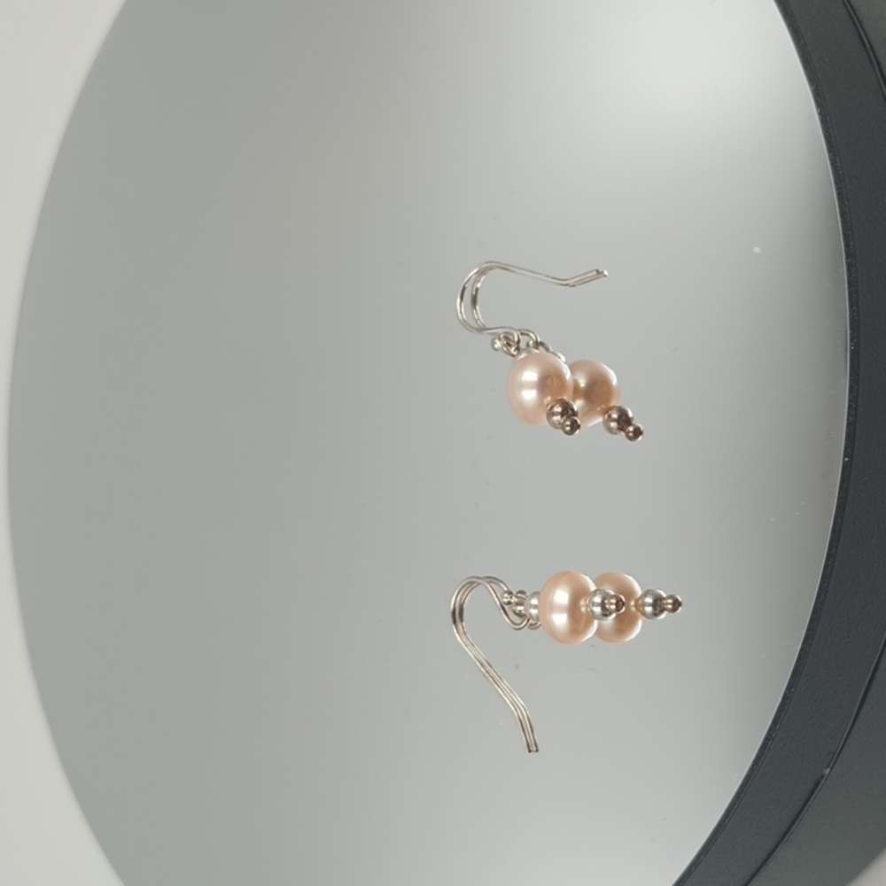Sterling & Freshwater Pink Pearl Up Cycled Fish Hook Earrings Elegant Pearl Drop
